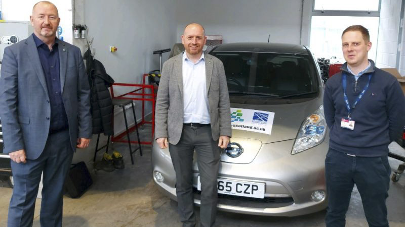 Electric car purchased by ESP for shared training resource. Pictured at West Lothian College.