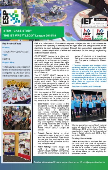 View the ESP IET FIRST LEGO League Case Study 2019